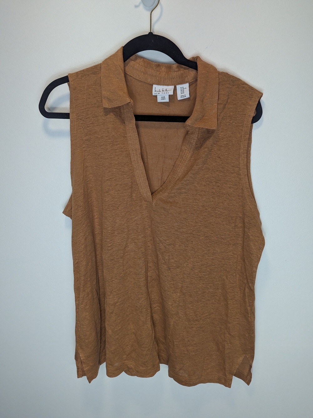 Nicole Miller Sleeveless Collared V-Neck Tank Linen Size XL Minimalist Layered